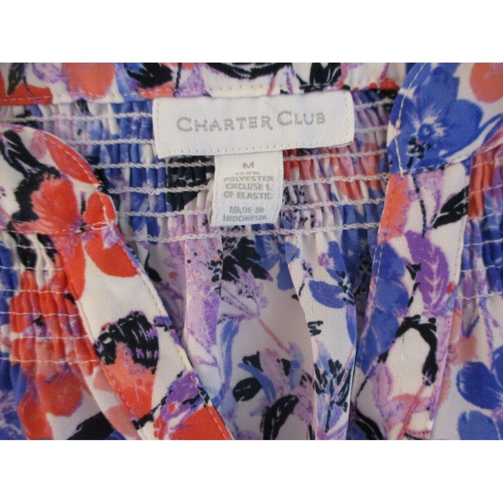Charter Club Top Women's Size M Multicolored Floral Long Sleeve Round Neck - Picture 3 of 5
